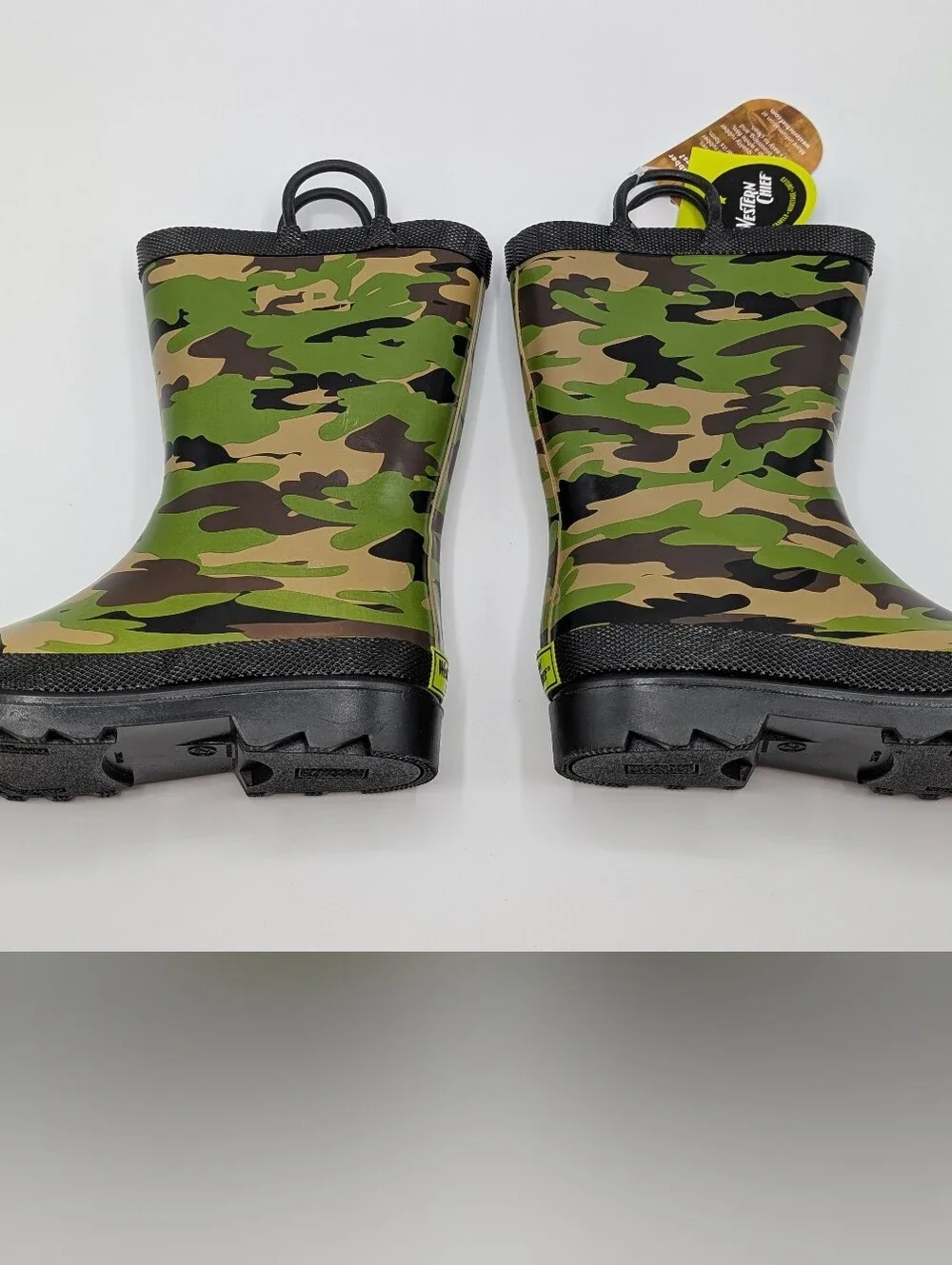 Western Chief Little Kids' 2 Green Camo Rain Waterproof Boots Pull On Handles